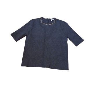 Zara Knit Gray Short Sleeved Gold Toned Embellished Top Ladies Small SEE AD